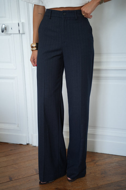 Fanny marine - Pantalon rayé