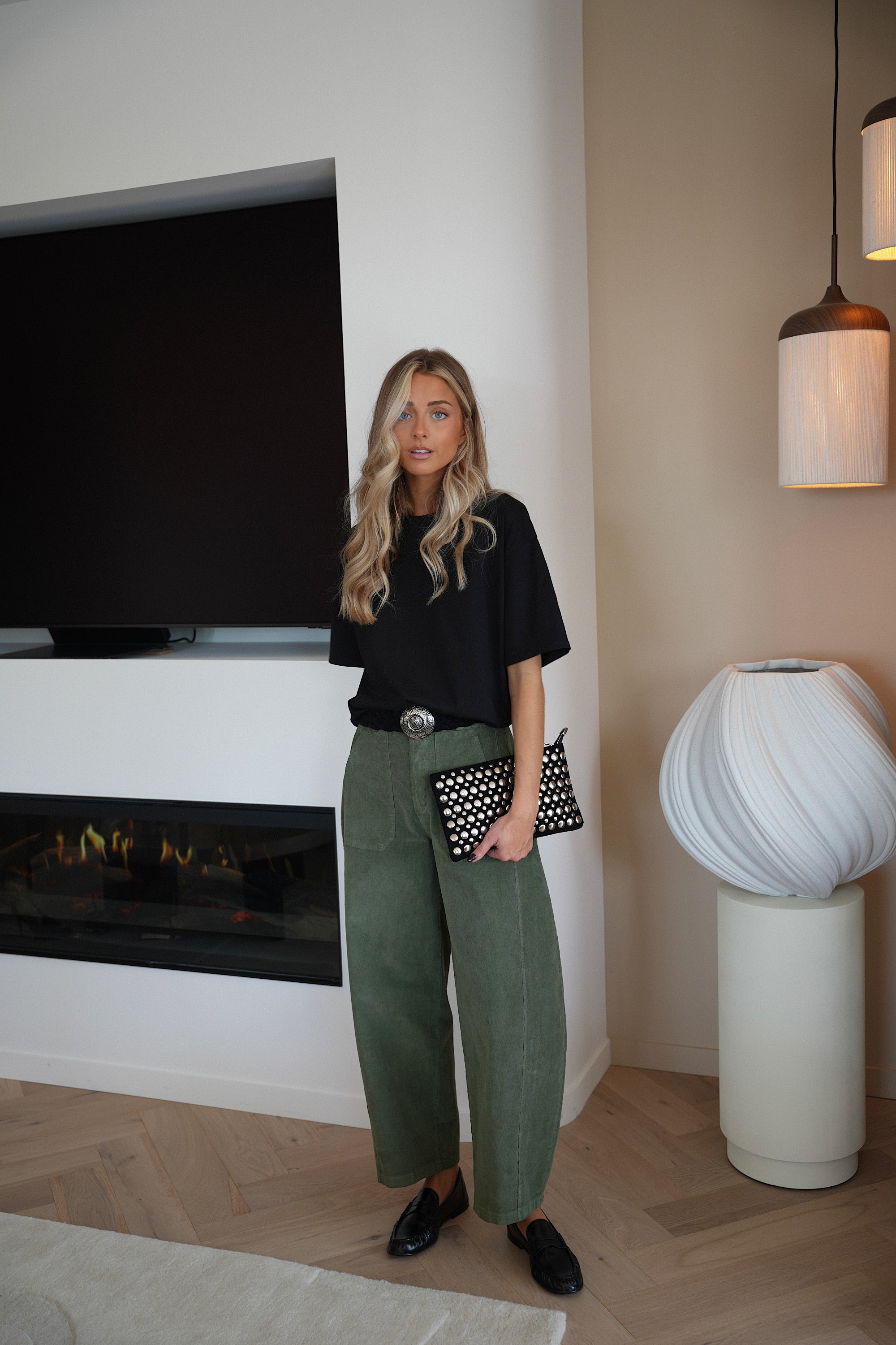 Elly kaki - Pantalon velours