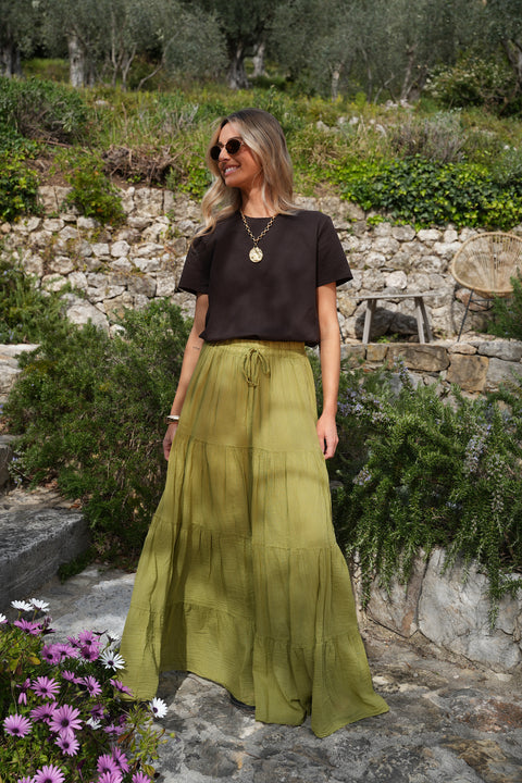 Chloé olive - Jupe longue