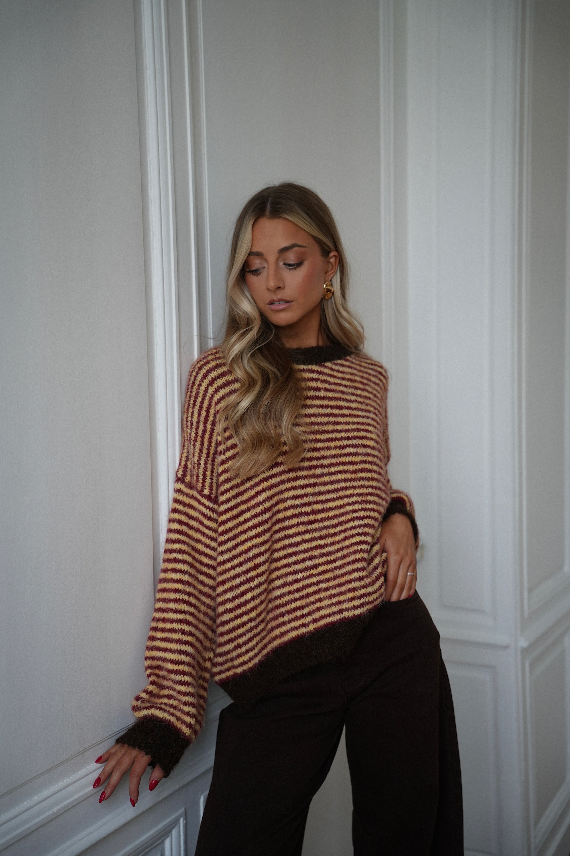 Bonny jaune/chocolat - Pull rayé