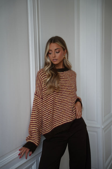 Bonny jaune/chocolat - Pull rayé