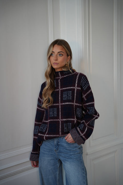 Nala marine - Pull à carreaux