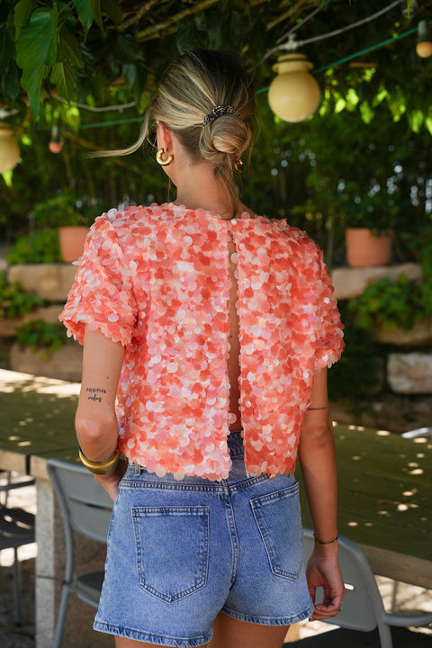 Liza orange - Blouse à sequins