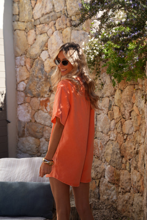 Justine orange - Combishort en jean