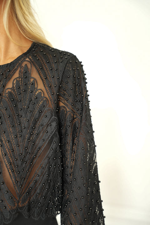 Kenza noir - Blouse perlée