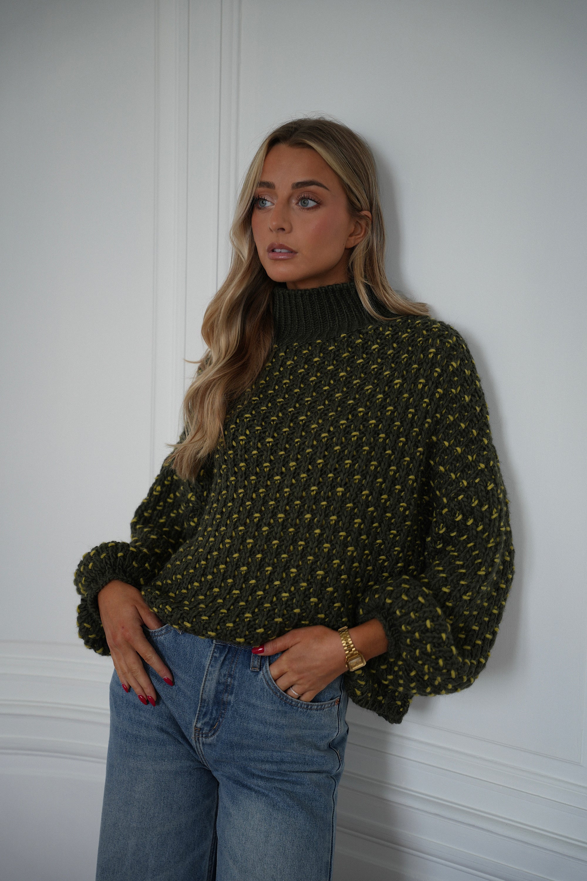 Miky vert - Pull col montant