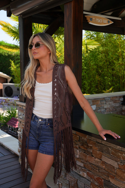 Tallys marron - Gilet à franges