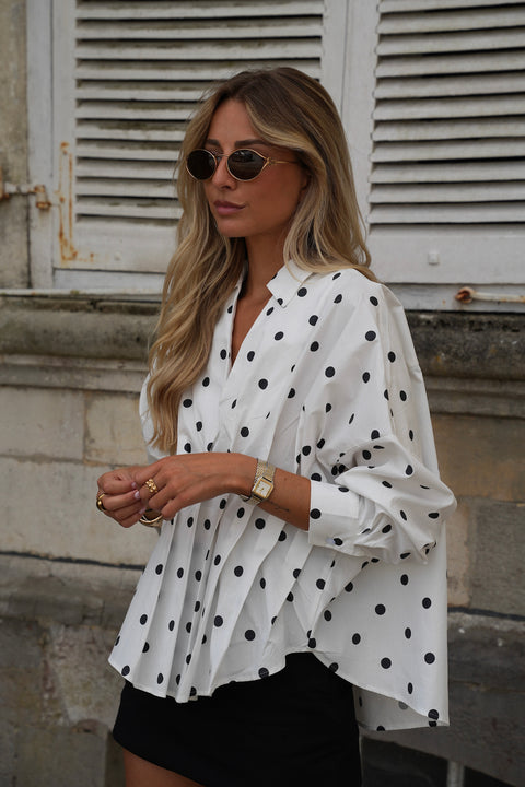 Alena blanche - Blouse à pois