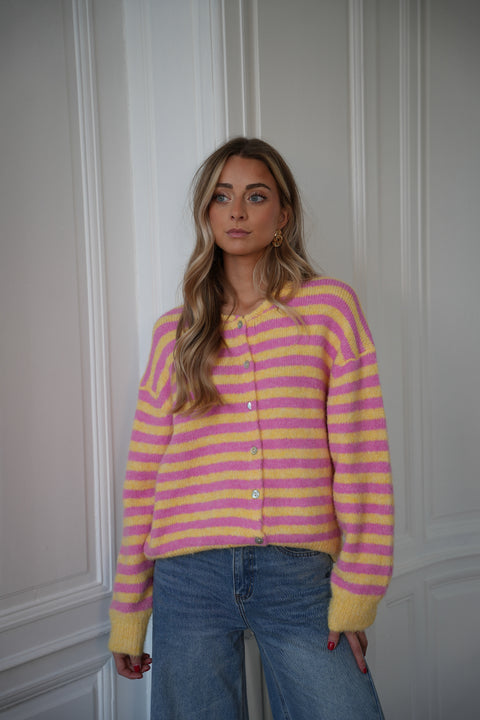 Fany rose/jaune - Gilet rayé