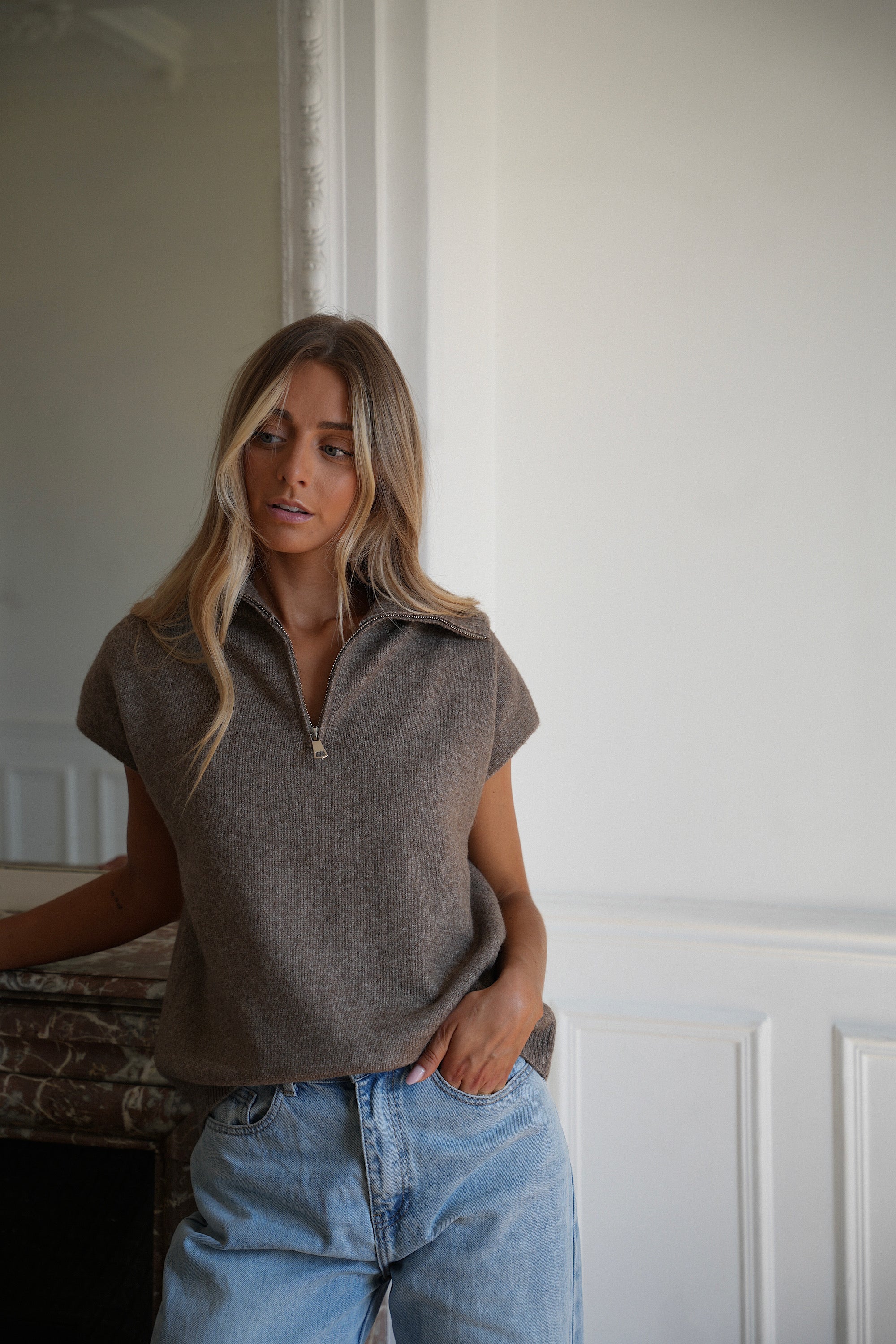 Chann taupe - Pull sans manches