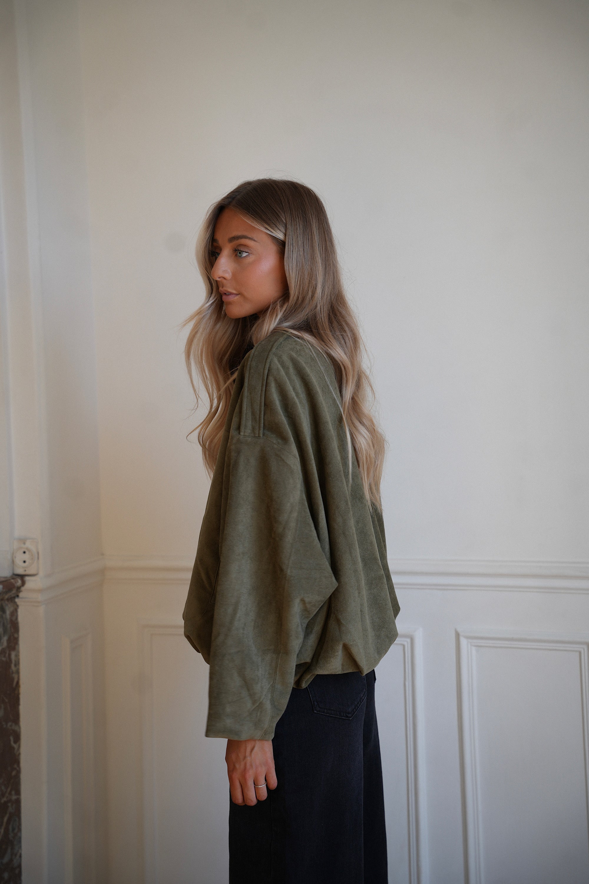 Delfine kaki - Veste suédée
