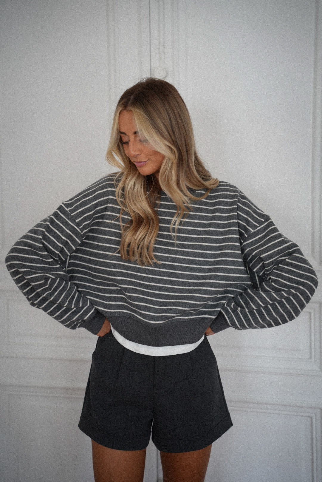 Loony gris - Sweat-shirt rayé