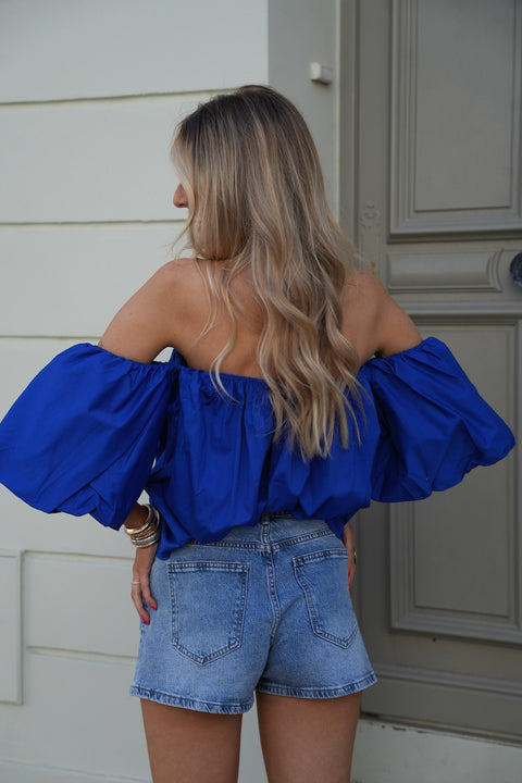 Nao bleu roi - Blouse col bardot