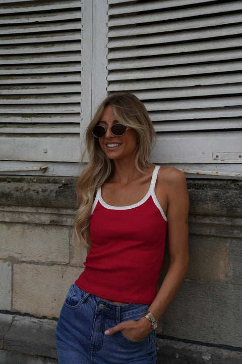 Aurélie rouge - Top bicolore