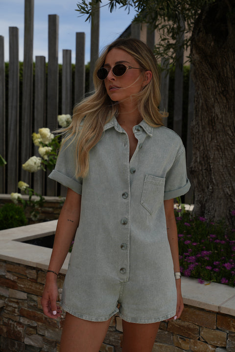 Justine kaki - Combishort en jean