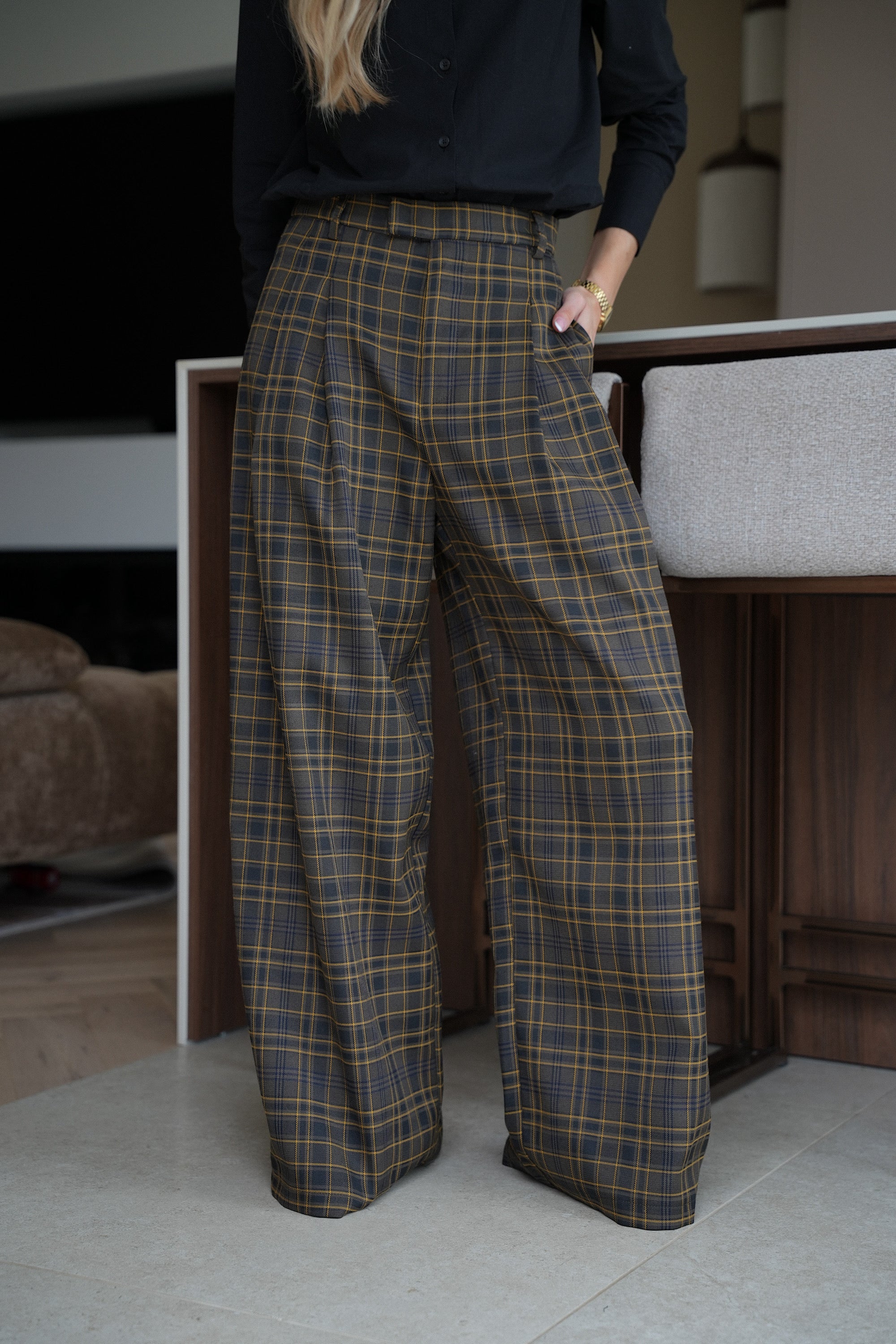 Lola jaune - Pantalon à carreaux