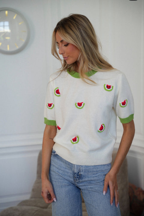 Maé vert/blanc - Pull pastèques