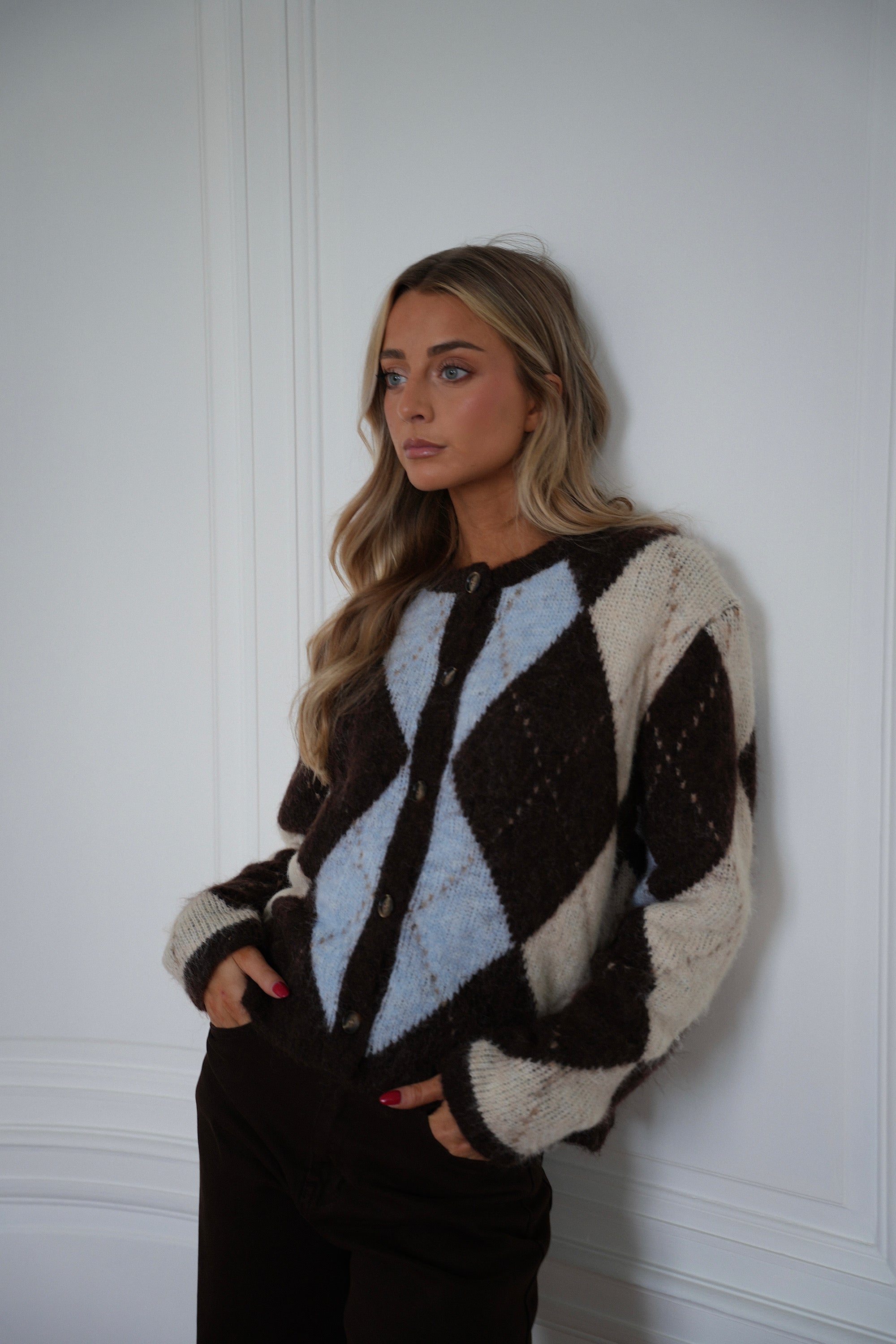 Elma chocolat/bleu - Gilet losanges