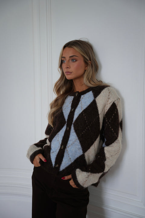 Elma chocolat/bleu - Gilet losanges