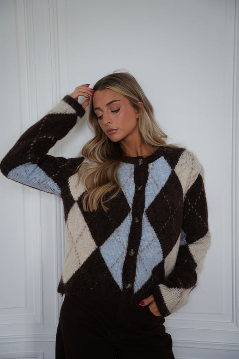 Elma chocolat/bleu - Gilet losanges