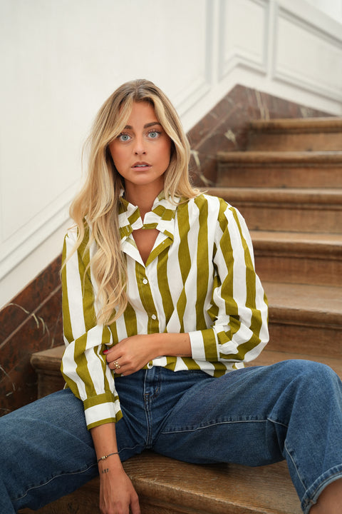 Manelle olive - Blouse rayée