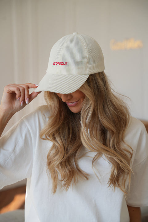 Iconique crème/rouge - Casquette velours