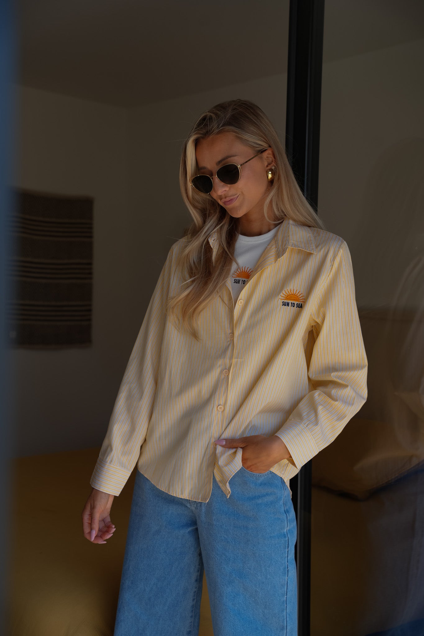 Clover jaune - Chemise/top brodés