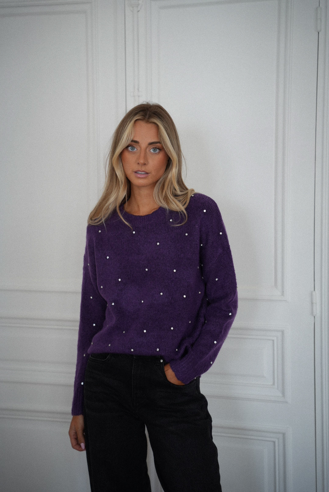 Mathilde violet - Pull à strass