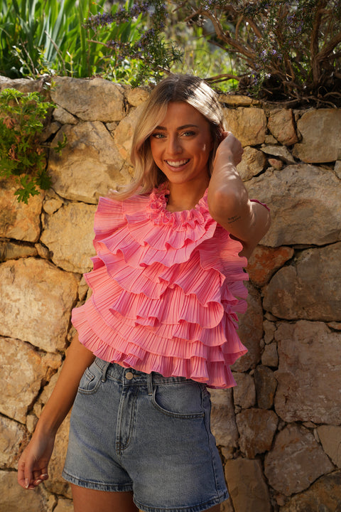 Lylou rose - Blouse volantée