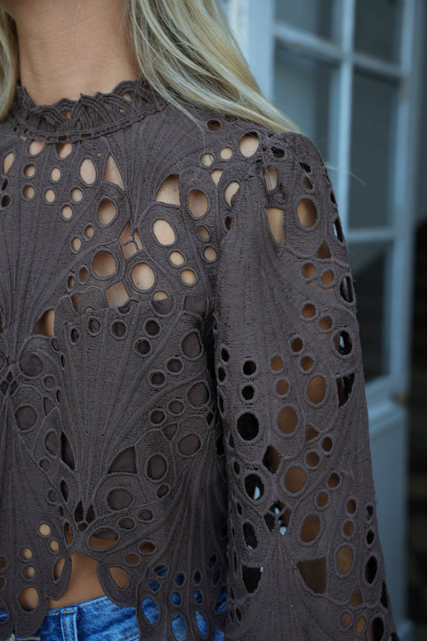 Molly chocolat - Blouse brodée