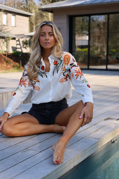 Icham blanche - Chemise brodée