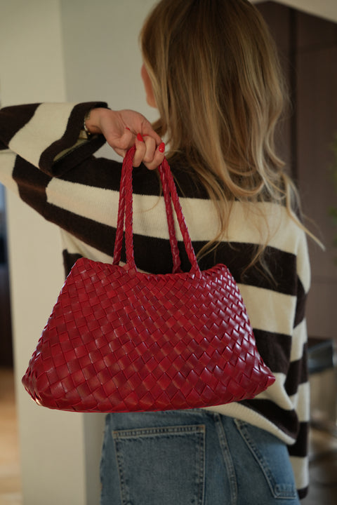 Greta rouge - Sac en cuir tressé