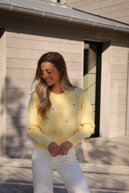Léana jaune - Gilet brodé