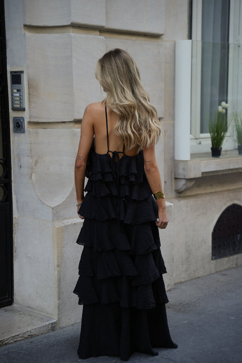 Ava noire - Robe volantée