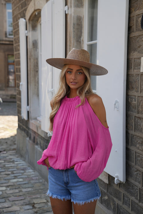 Karole rose - Blouse ajourée