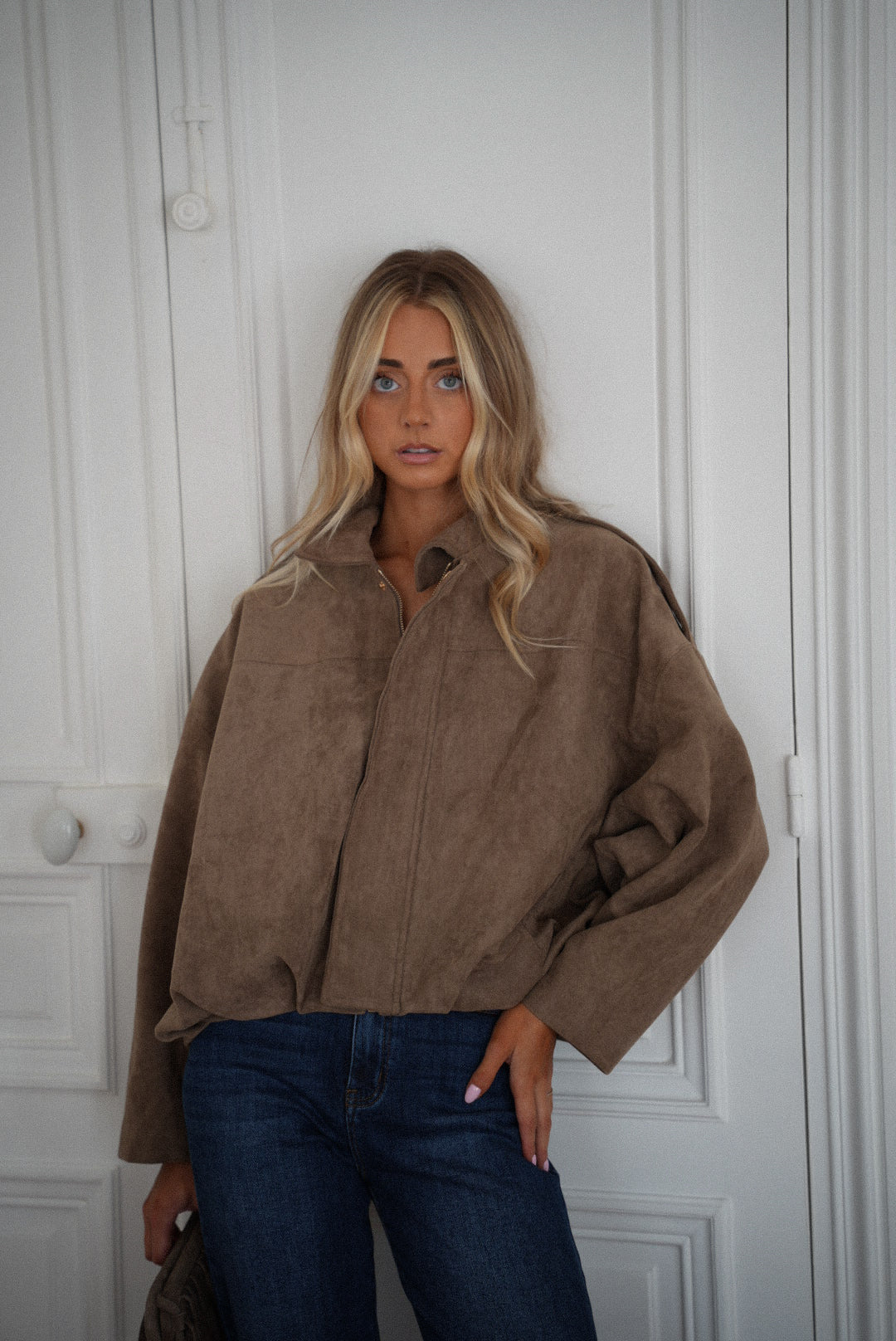 Delfine taupe - Veste suédée