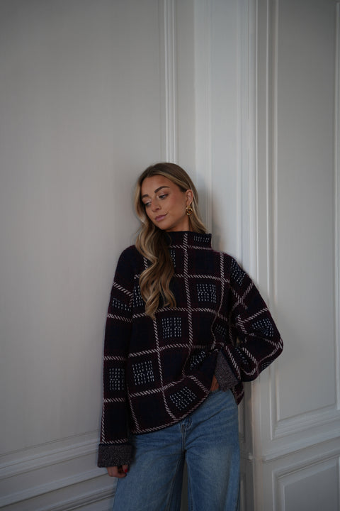 Nala marine - Pull à carreaux