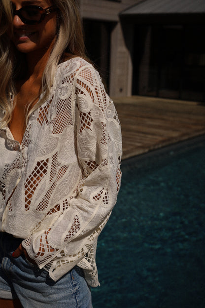 Venizio crème - Blouse brodée