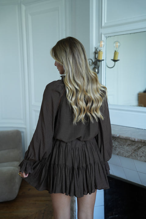 Céleste chocolat - Robe ceinturée