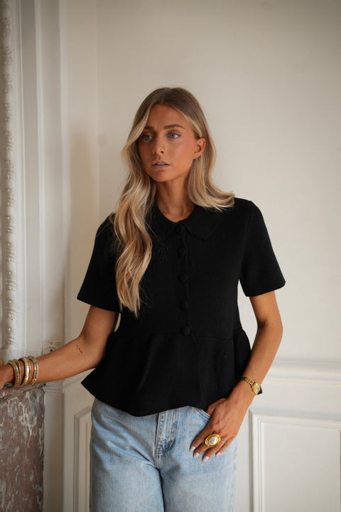 Nova noire - Blouse nid d’abeille