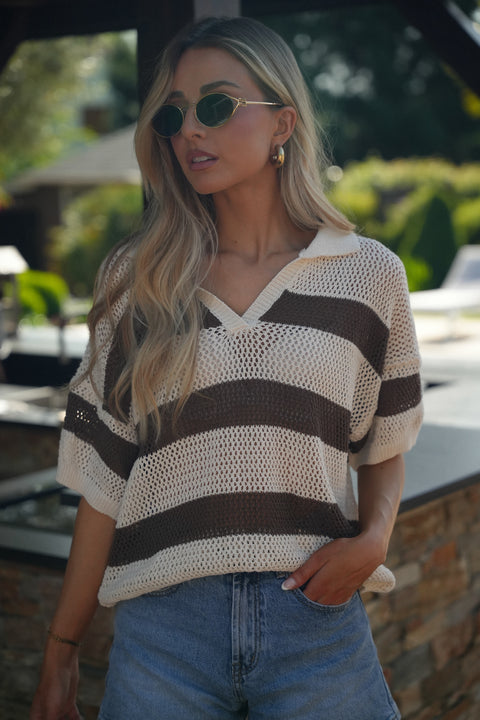 Norma écrue/taupe - Blouse crochet