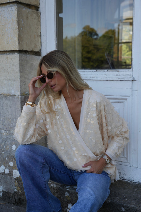 Evy crème - Gilet à sequins
