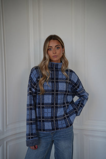 Nala bleu - Pull à carreaux
