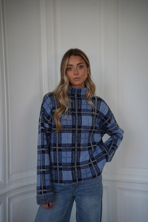 Nala bleu - Pull à carreaux