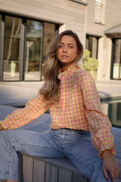 Carlos rose/jaune - Blouse vichy
