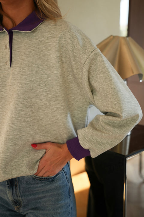 Eddi gris - Sweat col polo