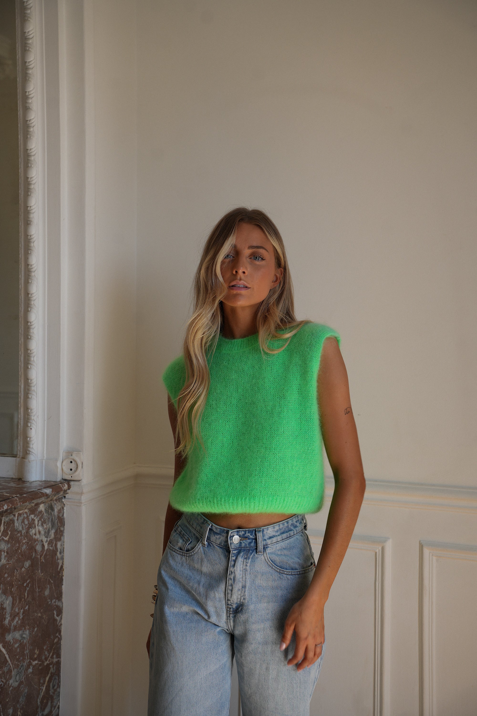 Polino vert - Pull sans manches