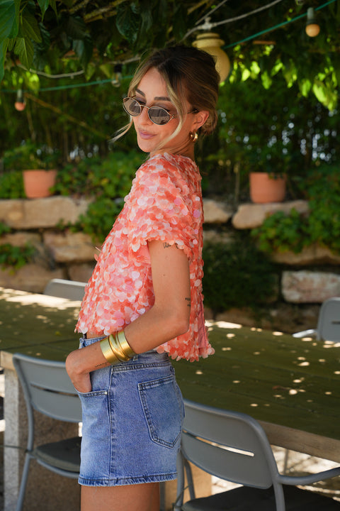 Liza orange - Blouse à sequins