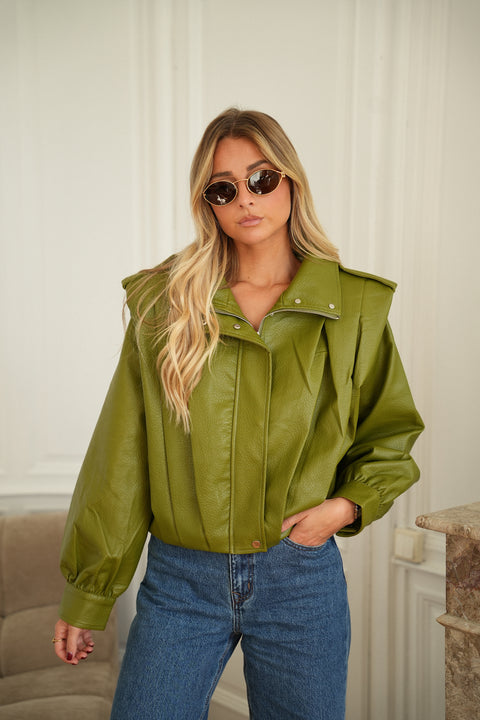 Linda olive - Veste en similicuir