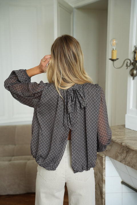 Elsane taupe - Blouse à carreaux